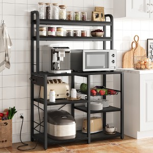 Coucheta Bakers Rack with Wire Basket, Industrial Microwave Stand with Power Outlet, 6-Tier Storage Shelves for Dining & Living Room - 1 of 4