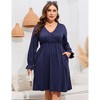 BLUEMING Plus Size Women Dress Faux Wrap V Neck Dress with Ruffle Cuff Bishop Sleeve Fall Midi Dress - 3 of 4