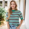 Amaryllis Women's Multicolor Striped Knit Top Short Sleeves Mock Neck Casual Vibrant Fashion - 4 of 4