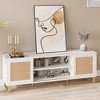 Garvee Rattan TV Stand for 65 Inch, Boho Entertainment Center with Marble Color, Modern White TV Console Cabinet with Storage for Living Room Bedroom - 3 of 4