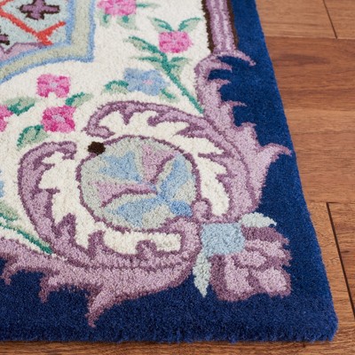 Ivory and Navy Handmade Wool Tufted Area Rug