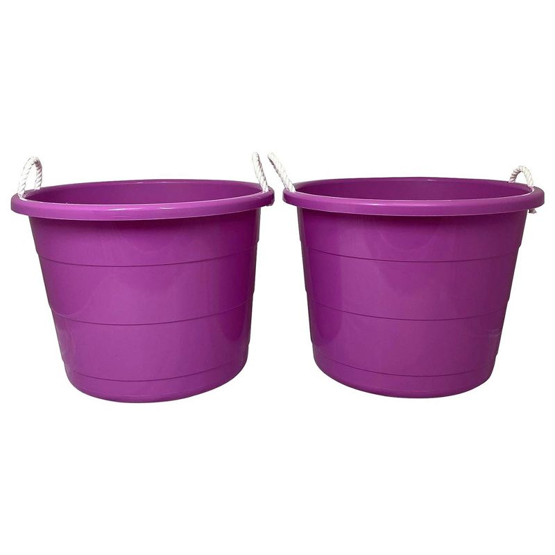 Homz 17 Gallon Durable Storage Buckets with Sturdy Rope Handles for Sports Equipment, Party Cooler, Gardening, Toys and Laundry, Orchid (2 Pack), 1 of 8