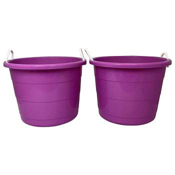 Homz 17 Gallon Durable Storage Buckets with Sturdy Rope Handles for Sports Equipment, Party Cooler, Gardening, Toys and Laundry, Orchid (2 Pack)