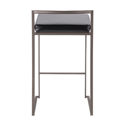 Antique 31" Stackable Counter Stool with Black Faux Leather Cushion