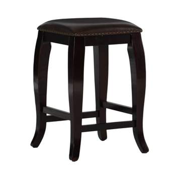 San Francisco Backless Faux Leather Curved Wood Counter Height Barstool Wood Brown - Linon