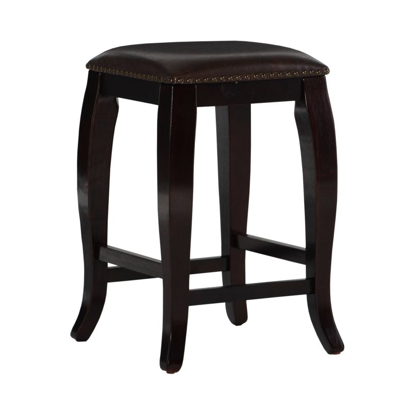 San Francisco Backless Faux Leather Curved Wood Counter Height Barstool Wood Brown - Linon, 1 of 11