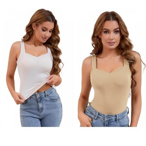 INSPIRE CHIC 2 Pcs Women's Sweetheart Neck Undershirt Base Layer Tank Top with Built-in Bra - 1 of 4