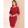Hobemty Women's Work Zipper Neck Cross Waist-Lined 3/4 Sleeve Midi Pencil Dresses - 2 of 4