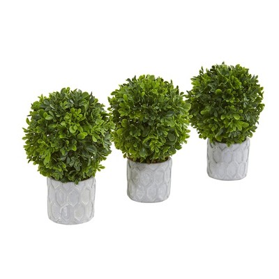 Nearly Natural 9” Boxwood Artificial Mini Topiary (Set of 3)