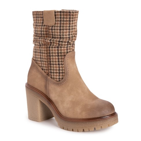 Muk Luks Women's Riser Pop Heeled Boots - Houndstooth Camel, 7.5