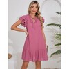 Womens Summer Dresses 2025 V-Neck Drawstring Ruffle Cap Short Sleeve Side Pockets Mini Dress Sundress - 4 of 4