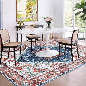 Washable Floral Area Rug for Living Room Bedroom Dining Room Home Office Floor Decor, Stain & Fade Resistant Non Slip Backing Floor Carpet, Red - 1 of 4