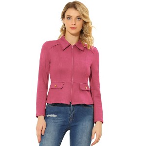 Allegra K Women's Faux Suede Short Zip Up Motorcycle Biker Coat - 1 of 4