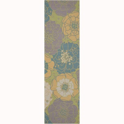Floral Bliss Green Synthetic 2'3" x 8' Indoor/Outdoor Area Rug