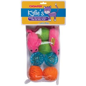 Chomper Kylies Brights Assorted Plush/Rubber Mouse and Ball Pet Toy Large 8 pc
