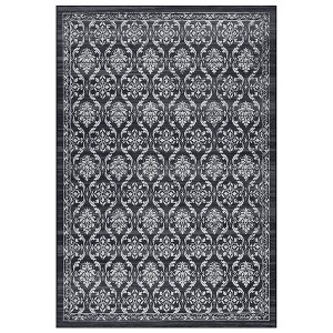 Modern Rugs Floral Print Mat Non-Slip Boho Low Pile Non-Shedding Carpet, 9' x 12' Black Gray - 1 of 4