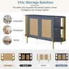 2-Door Elegant Curved Dining Cabinet with Gold Trim and Woven Rattan Doors for Dining Room (White) - 3 of 4