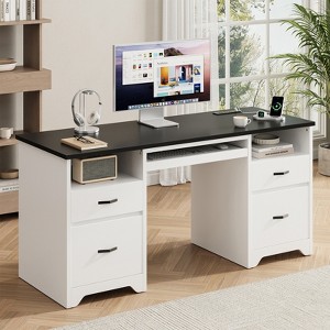 Bestier 59'' Office Desk with Charging Station & Keyboard Tray, Computer Desk with Drawers, Modern Executive Desk for Home office - 1 of 4
