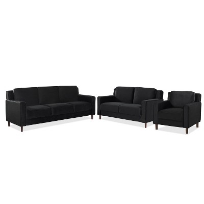 3pc Doak Loveseat and Sofa with Arm Chair Set Black - miBasics