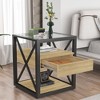 PAGED Rustic Wood Spliced Design Coffee Table with Tempered Glass Top,Industrial Style Tea table Center Table for Living Room,Bedroom - 2 of 4