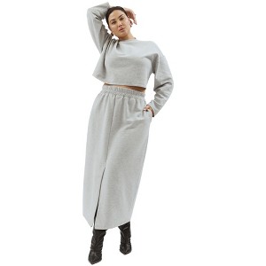 ELOQUII Women's Plus Size Oversized Cropped Sweatshirt - 1 of 4