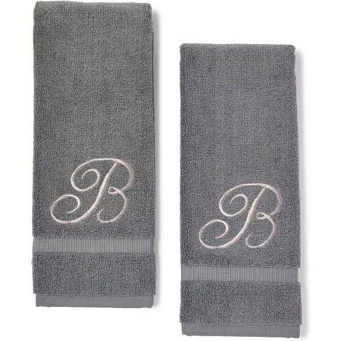 3 Piece Letter B Monogrammed Bath Towels Set, White Cotton with