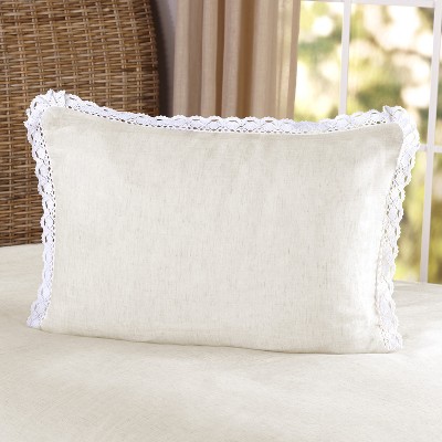 Lakeside Decorative Beige Farmhouse Accent Pillow Sham with Prairie Lace