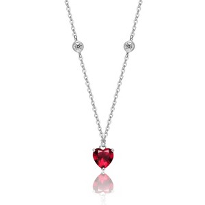 Guili Sterling Silver Necklace with Cubic Zirconia Heart Pendant – A Classic & Elegant Gift for Any Occasion, Available in Green, Blue, or Red - 1 of 3