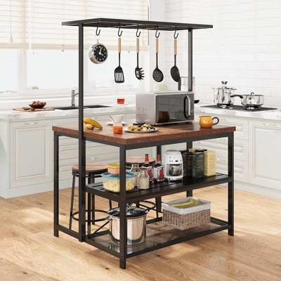 Whizmax Kitchen Island with Storage, Bakers Rack, 3 Tier Microwave Stand Oven Shelf,Large Coffee Bar Table for Kitchen Dining Room Living Room