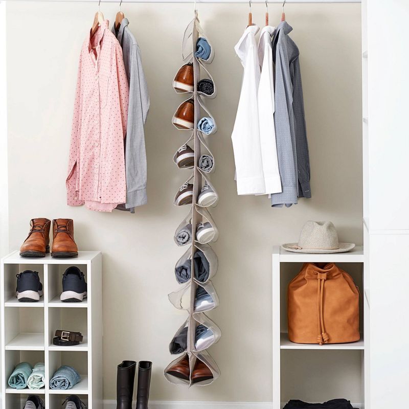 Household Essentials 20-Pocket Hanging Shoe Organizer Silver Linen, 3 of 7