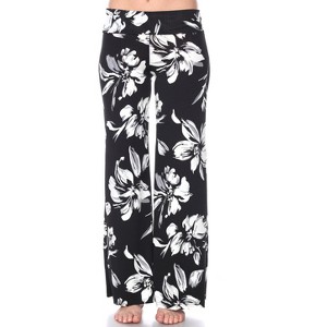 Women's Flower Printed Palazzo Pants - White Mark - 1 of 3