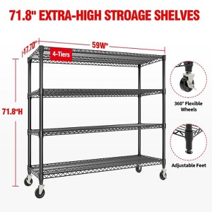 Wire Shelving Unit 2640LBS, 59"W 4-Tier Metal Storage Rack with Wheels, Adjustable Garage Shelves for Industrial Use - 1 of 4