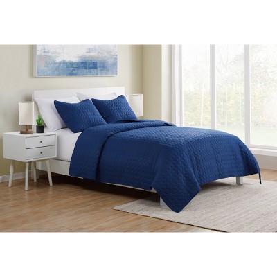 King 3pc Waffle Weave Embossed Quilt Set Navy - Jade + Oake