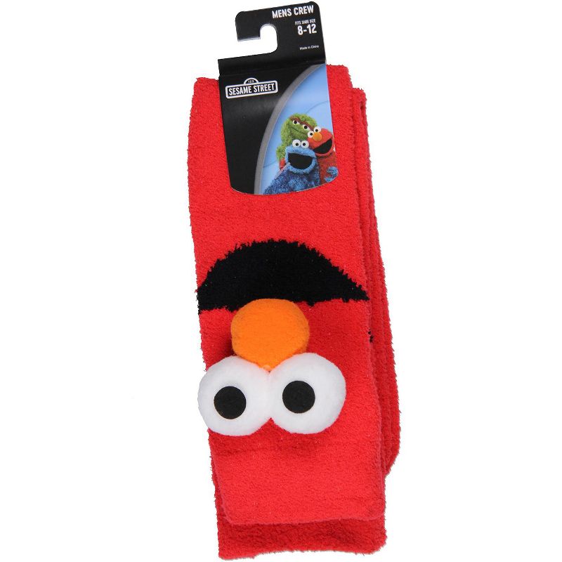 Sesame Street Socks 3D Eyes And Nose Elmo Adult Chenille Fuzzy Plush Crew Socks Red, 5 of 6