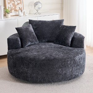 Round Chenille 360° Swivel Barrel Chair with Fluffy Cushion, Space-Saving and Modern Sleeper for Living Room - 1 of 4