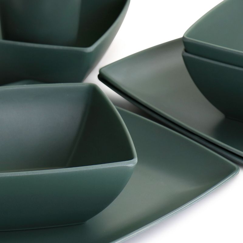 Gibson Home Grayson Melamine 12 Piece Square Dinnerware Set in Green, 3 of 9