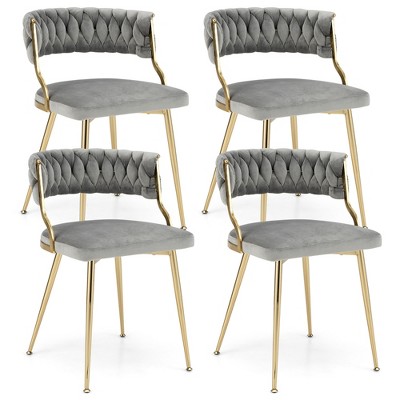 Tangkula Velvet Dining Chairs Set of 4 Accent Upholstered Leisure Chairs w/ Gold Metal Legs