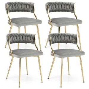 Tangkula Velvet Dining Chairs Set of 4 Accent Upholstered Leisure Chairs w/ Gold Metal Legs - 1 of 4