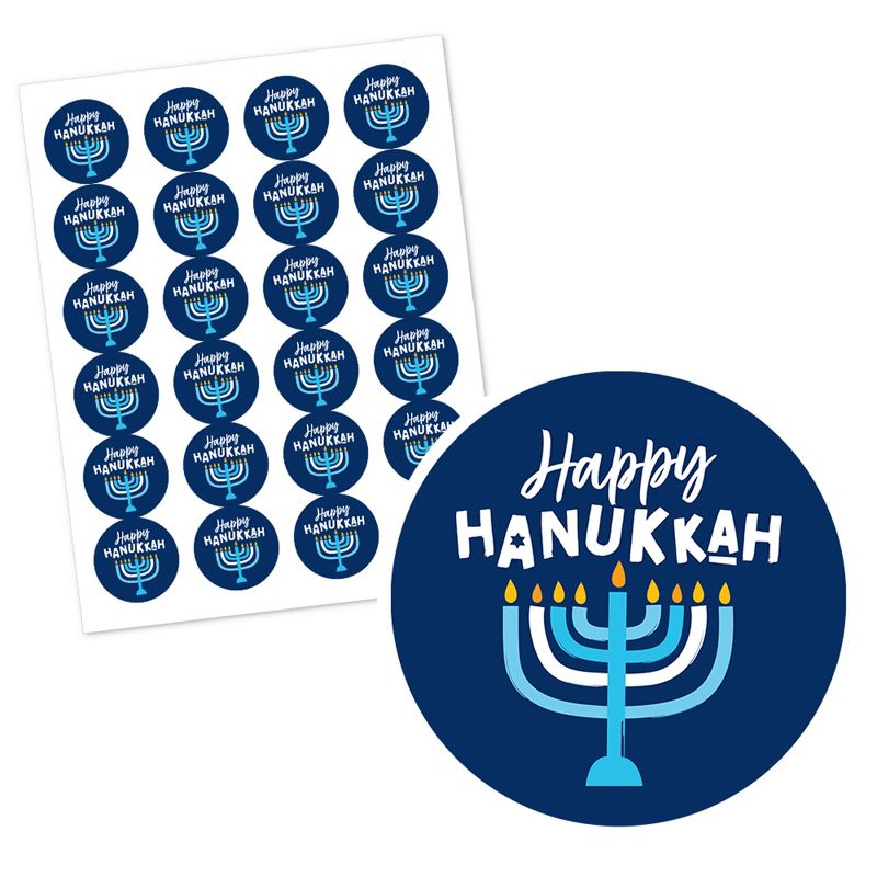 Big Dot of Happiness Hanukkah Menorah - Chanukah Holiday Party Circle Sticker Labels - 24 Count, 2 of 5