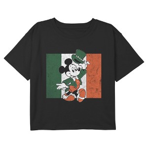 Girl's Mickey & Friends Distressed Luck Crop T-Shirt - 1 of 3