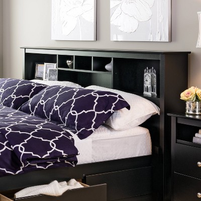King Black Wood Bookcase Headboard with Storage