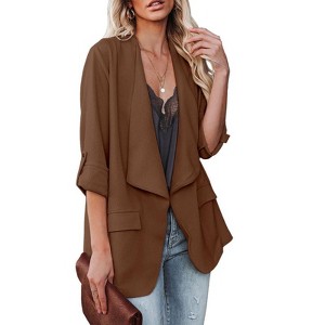 Womens Casual Blazer Jackets Roll Up Long Sleeve Open Front Jacket Loose Fit Longline Blazer Work Office Business Blazers - 1 of 4