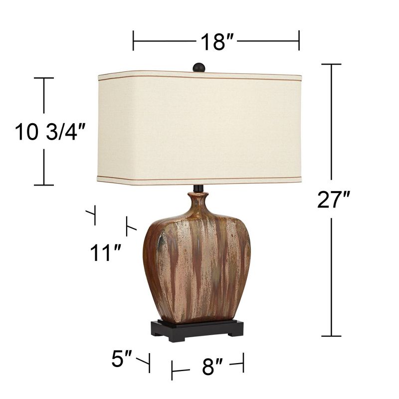 Possini Euro Design Julius Modern Table Lamps 27" Tall Set of 2 Ceramic Copper Drip Rectangular Fabric Shade for Bedroom Living Room Bedside Office, 4 of 10