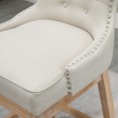 Cream Upholstered Swivel Bar Stools with Wood Legs, Set of 2