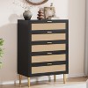 Rattan 5 Drawer Dresser, 44''Farmhouse Wooden Storage Cabinet with Metal Legs and Handles - 2 of 4