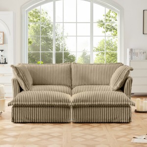 Slipcovered Sectional Sofa, 2 Seater Sofa with Removable Cover, Sofa with Convertible Ottoman, Corduroy Fabric Sectional Sofas-Cuddlewood - 1 of 4