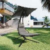 Chaise Lounger Swing Chair with Umbrella Canopy, Patio Hanging Chaise Lounger Chair with Stand, Curved Steel Outdoor Lounge Chairs for Garden - 3 of 4