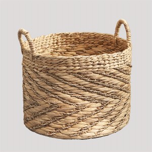 Cesicia Round Water Hyacinth Woven Basket with Handles - 15" x 15" x 11.8" - Natural Brown - For , Towels, Toys - 1 of 4
