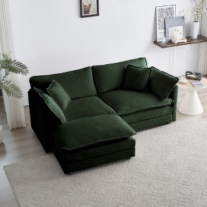 Chenille Two-Seater Sofa with 1 Footrest 2 Seater L-Shaped Sectional with Ottoman Loveseat with Ottoman for Small Living Space Beige Chenille - 1 of 4