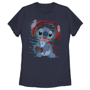 Women's Lilo & Stitch Red and Blue Gamer T-Shirt - 1 of 4